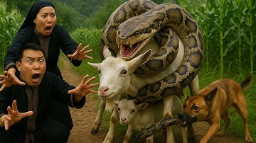 Giant Python Attacks Mother Goat and Kids | Vietnamese Family Harvesting Corn Saves Them