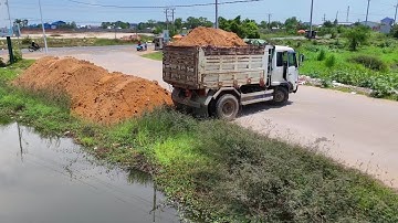 Perfectly! Start New Landfill Task!! Dozer Push Soil & Dump Truck 5Ton Pour Soil into water, Mix VDO