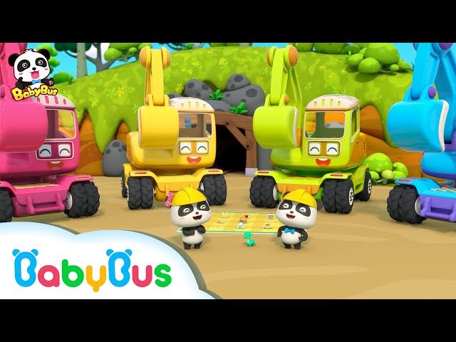 Baby Panda:  Digging Treasure with Excavators | Car Toys u0026 Pretend Play | BabyBus class=