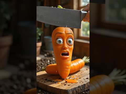 جزرة بملامح إنسانية مرعوبة تحت شفرة السكين مشهد فكاهي يجمع بين الخيال والكوميديا السوداء