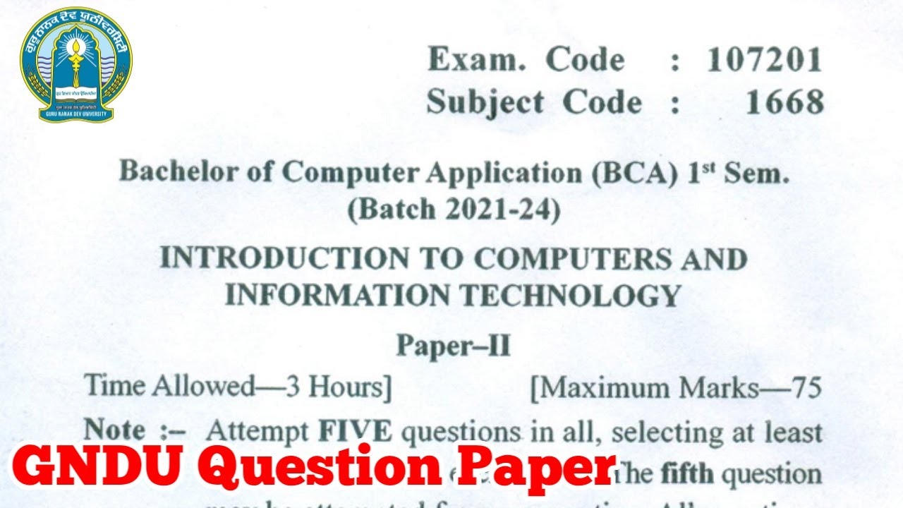 Gndu BCA 1st Semester Introduction to Computers and Information