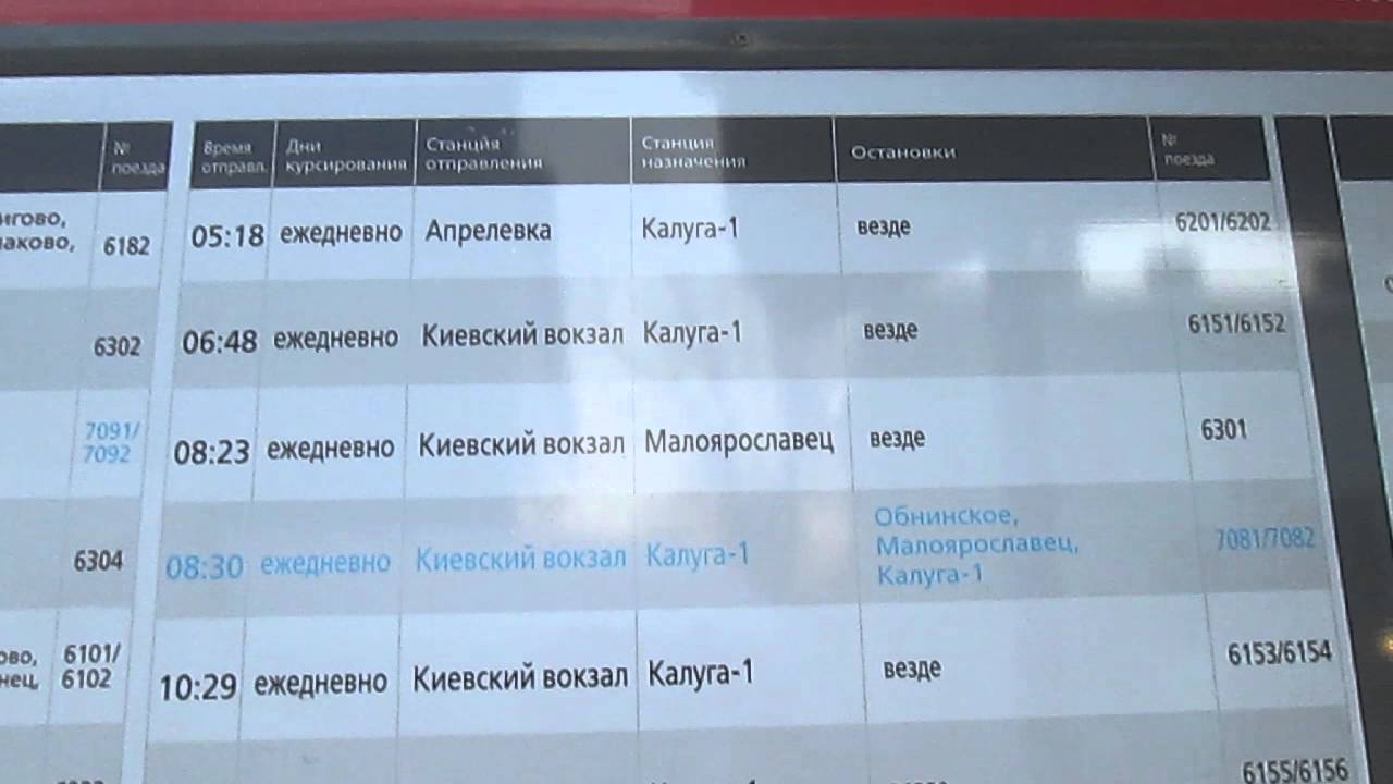 Расписание электричек киевского направления до балабаново