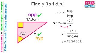Finding Sides - Trigonometry in Right Angled Triangles (SOHCAHTOA) - Tutorial/Revision (3/5)