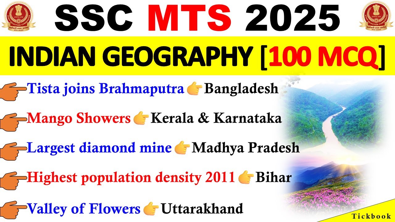 SSC MTS EXAM 2025🔥 | INDIAN GEOGRAPHY 100 MCQ | GK FOR SSC MTS 2025 ...