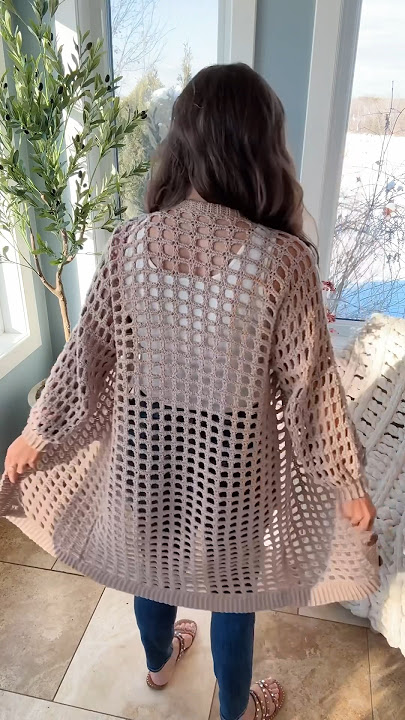 Peek-a-Boo Cardigan Crochet Pattern worked flat in one piece - crop or duster length #crochet