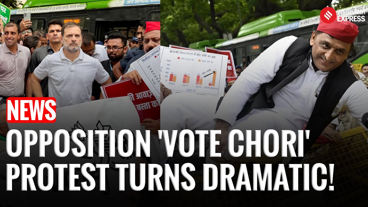 Congress Leaders Rahul Gandhi, Priyanka Detained; Akhilesh Jumps Barricade | EC 'Vote Chori' Protest