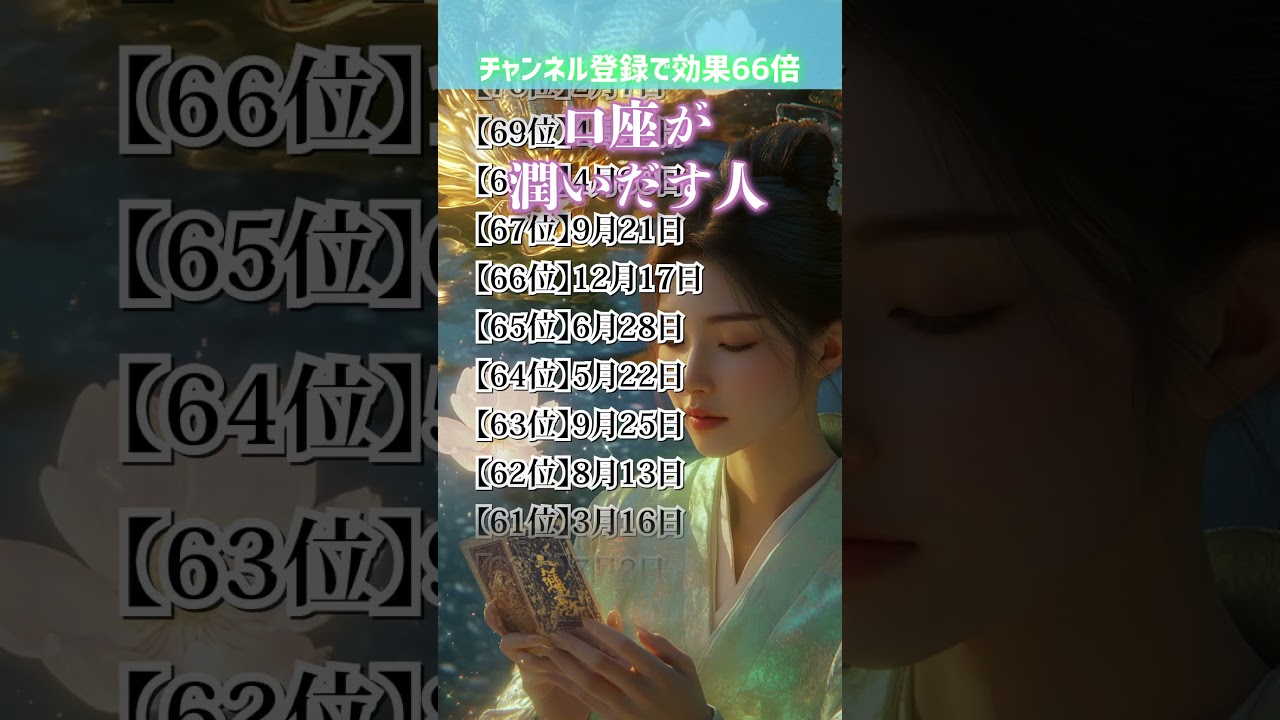 口座が潤いだす人【誕生日ランキング】 運気アップの引き寄せBGM #開運 #誕生日占い #shorts