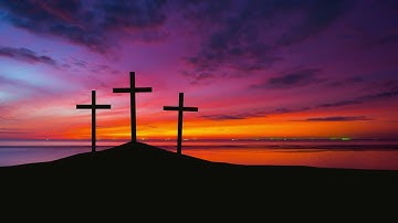 Oceanside Sunset Cloud Sky With Three Hilltop Christian Crosses Subtle Waves Christian Worship Loop