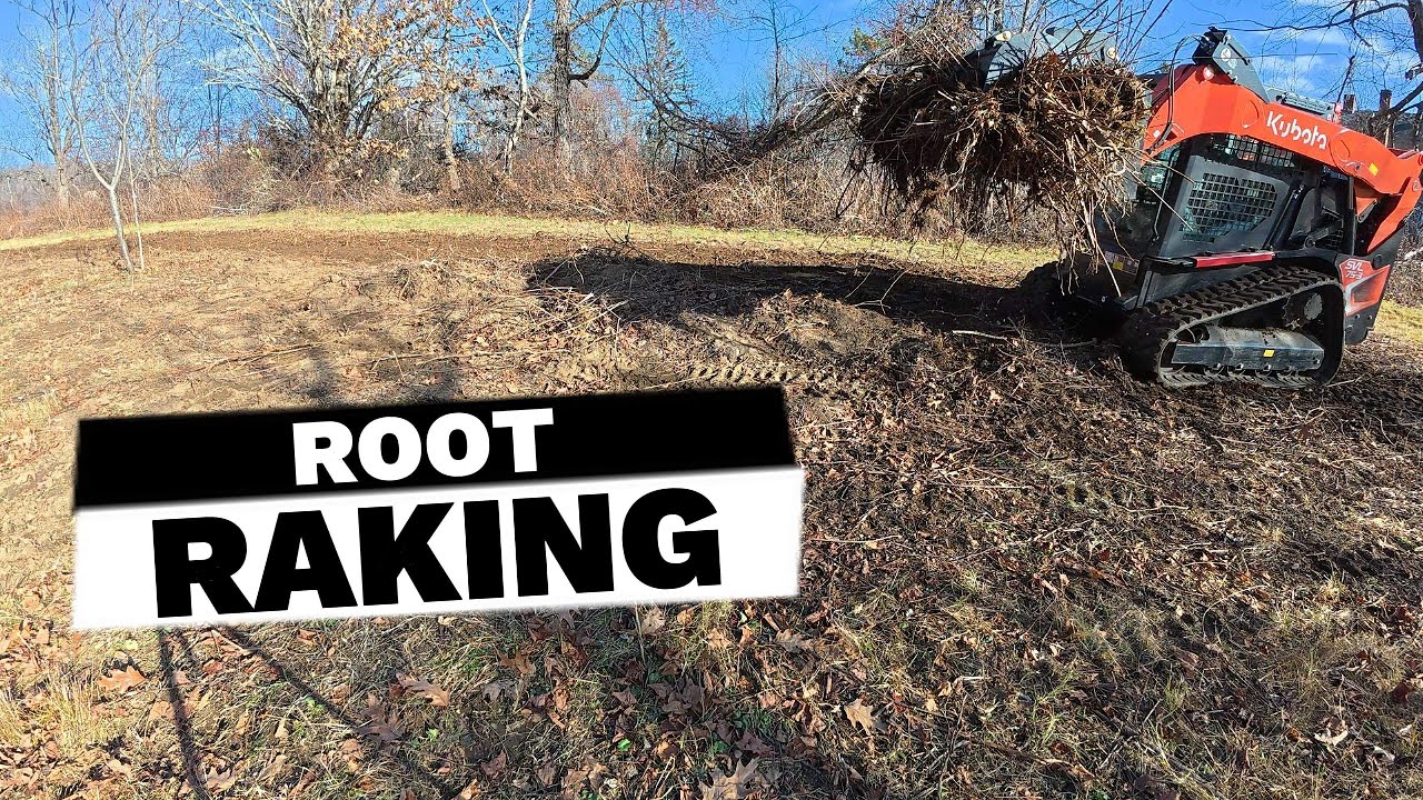 Сгребание корней на недавно расчищенном участке