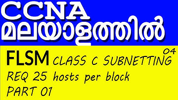 CCNA Malayalam CLASS C SUBNETTING PRACTICE BY FLSM: REQ 25 HOSTS IN SUBNETTING BLOCKS.CCNA 200 301