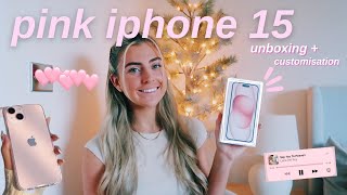 PINK iphone 15 plus unboxing, customisation + what's on my iphone🎀