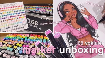 ✿₊˚🎧 chill marker unboxing, swatching & draw with me | 168 vokiuler alcohol markers review ˚✧ ᥫ᭡