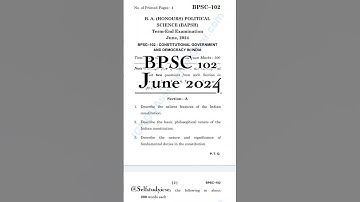 BPSC 102 Previous year question 2024| Ba political science honours 1st year Riddhi rani#ignou #exam