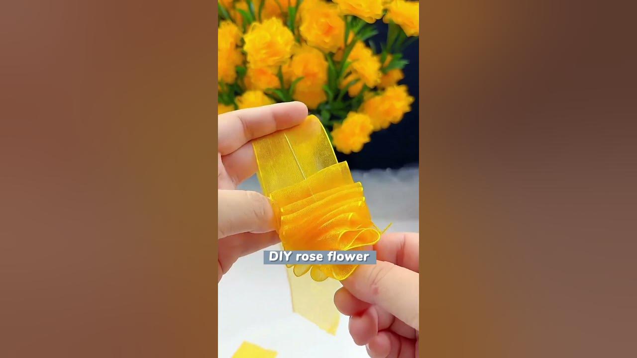 DIY yellow ribbon rose flowers#handmade #handmadegifts #flowers #gift #ribbon #rose #handmadecraft