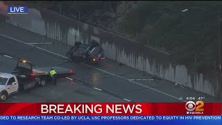Car Flips Over On The 134 Freeway In Glendale