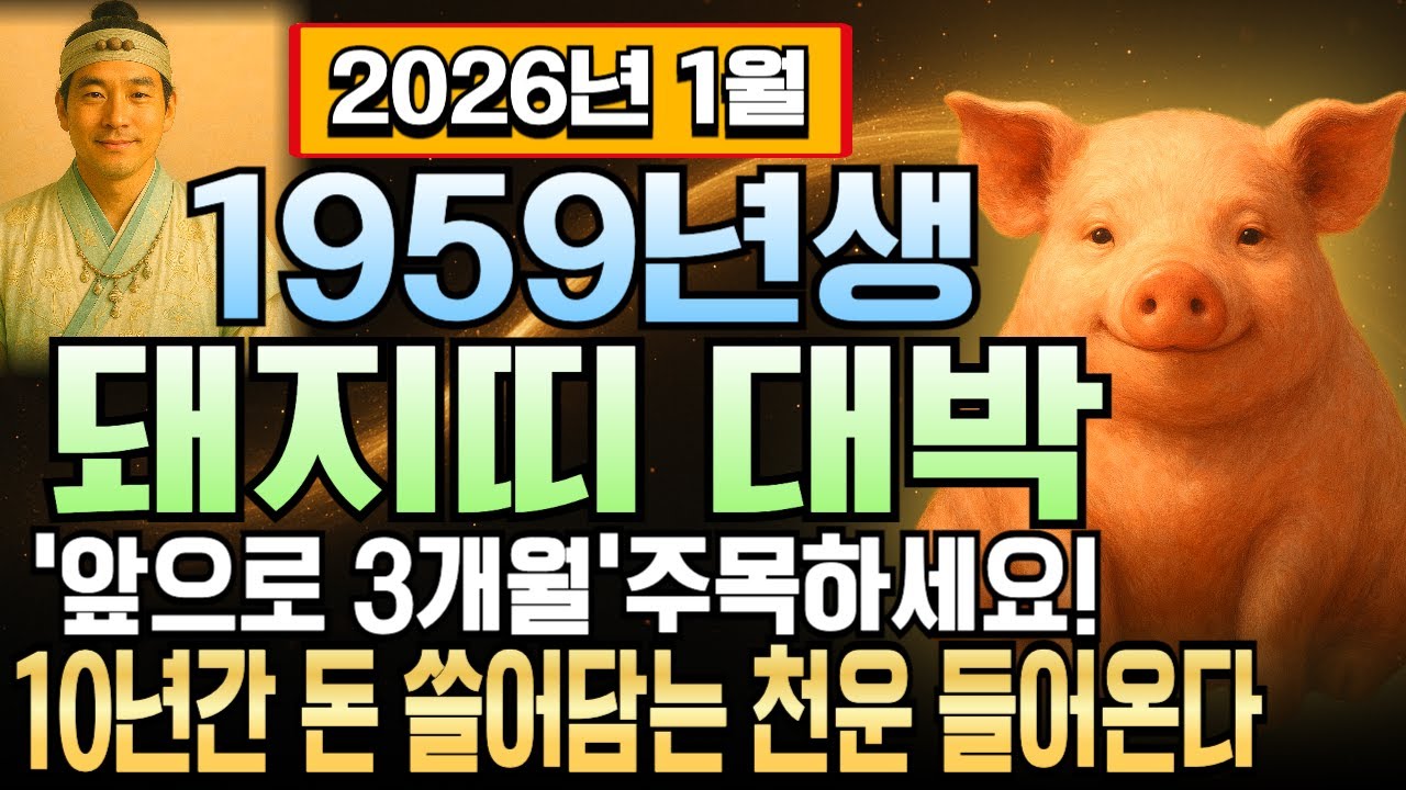 2026년 병오년 1월 기해년생 돼지띠 1959년생 67세 운세 복터짐 온다! 부자 기운 작동하고 횡재운 터지는 한 달, 돼지띠 평생 대박 확정되는 순간 절대 놓치지 마세요.