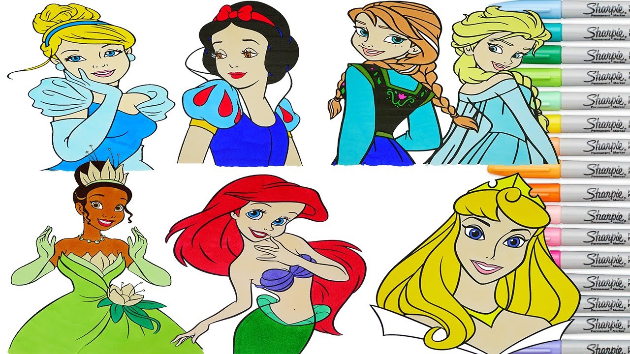 Disney Princess Coloring Book Compilation Elsa Ariel