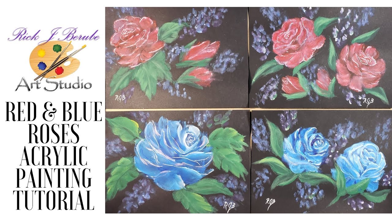 Red & Blue Roses Acrylic Tutorial (Full Length) - YouTube