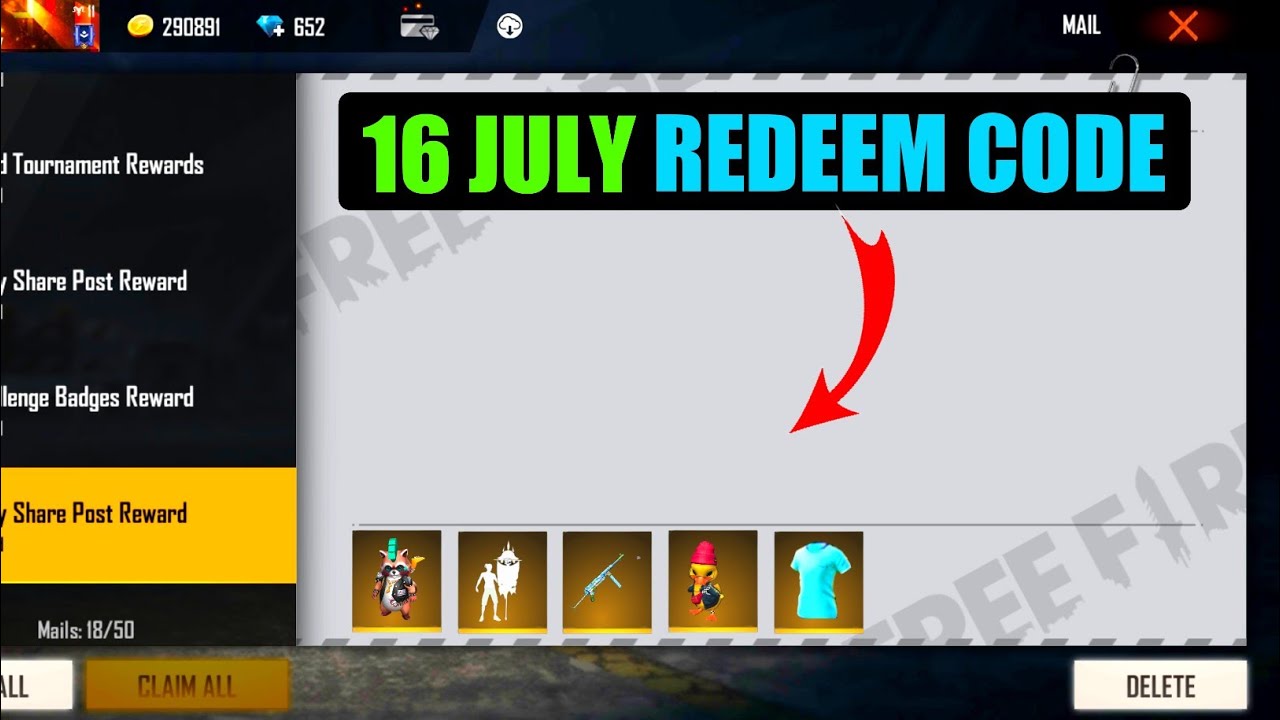 Free fire 16 july redeem code | free fire redeem code today | ff today 16 july redeem code