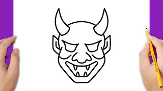 Halloween Drawings: How to draw Oni Mask easy