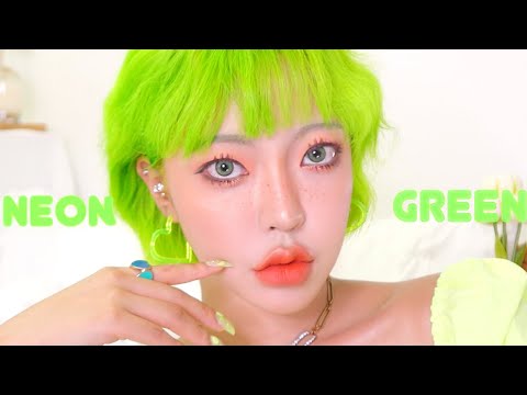 [eng cc]셀프염색,셀프탈색 네온초록머리~ self dyeing, bleaching hair neon green lights