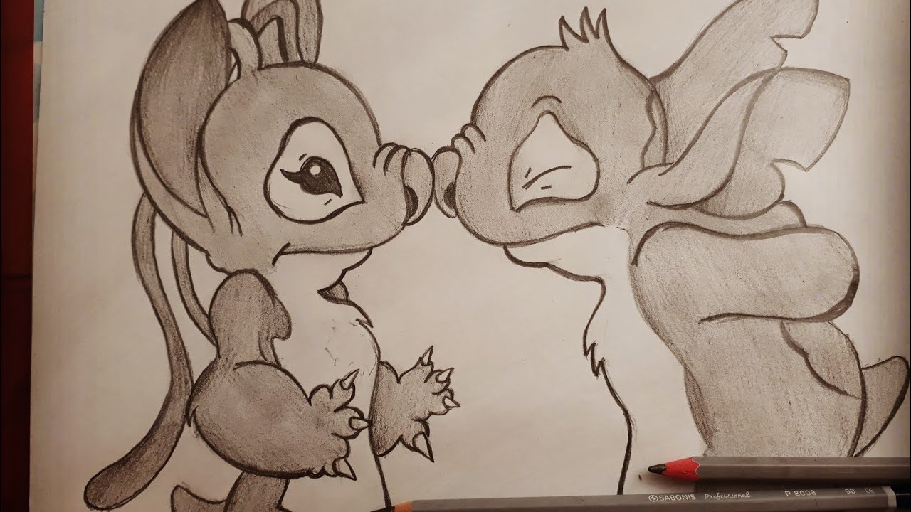 Dibujando A Stich Y Angel Su Novia Paso A Paso A Lapiz Dibujos