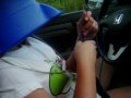 Blue bucket man goes for a drive
