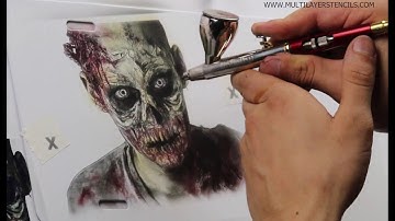 Airbrush painting using airbrush stencils from HD stencils - timelapse