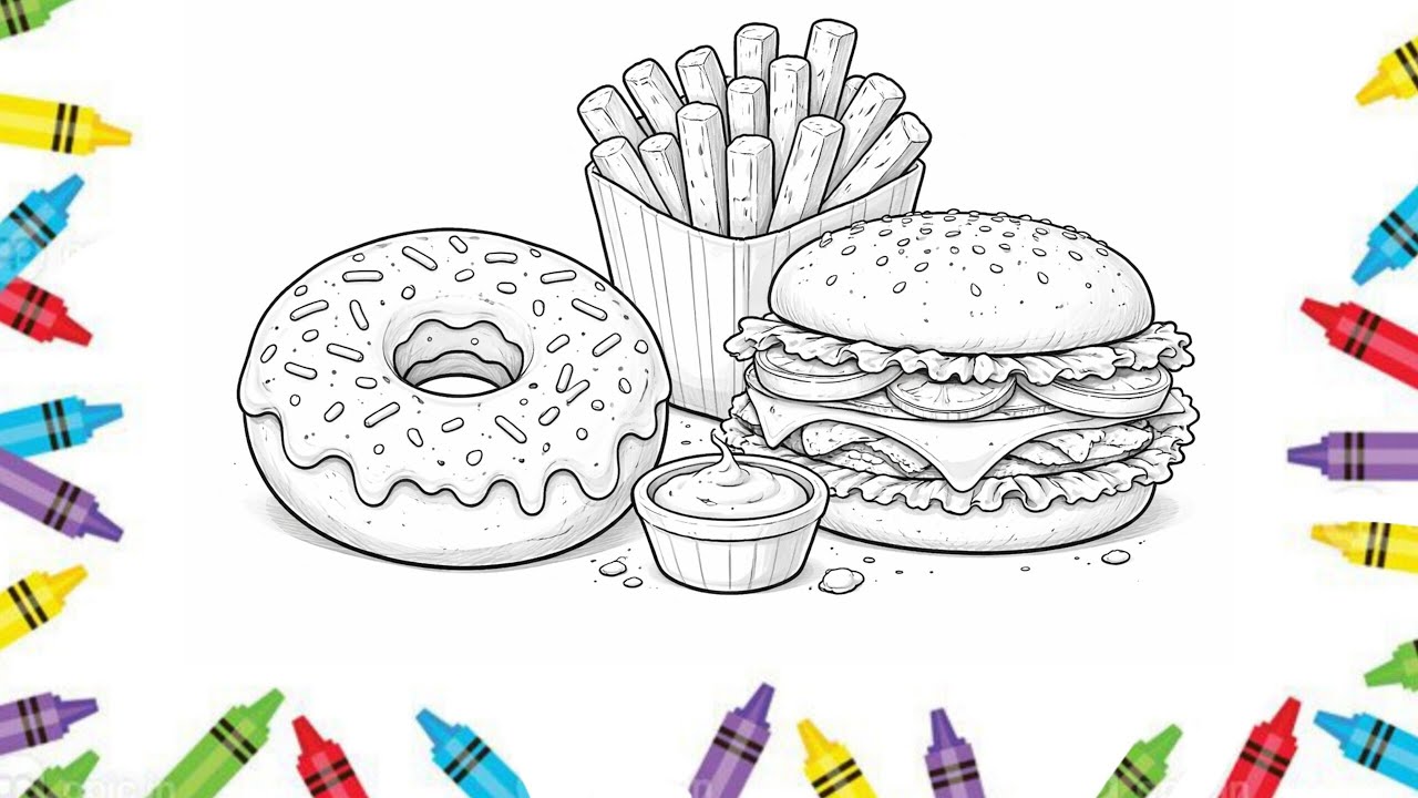Yummy Food Coloring 🍔🍩🍟 | Clean & Fun Coloring Illustration|coloring with me|coloring book 