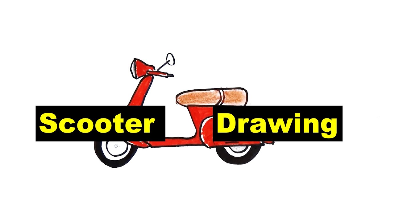 scooter drawing and colouring for kids, | how to draw a scooter