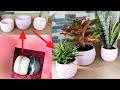 Cara membuat pot bunga dari semen | pot hias dari beton | casting cement pots from plastic
