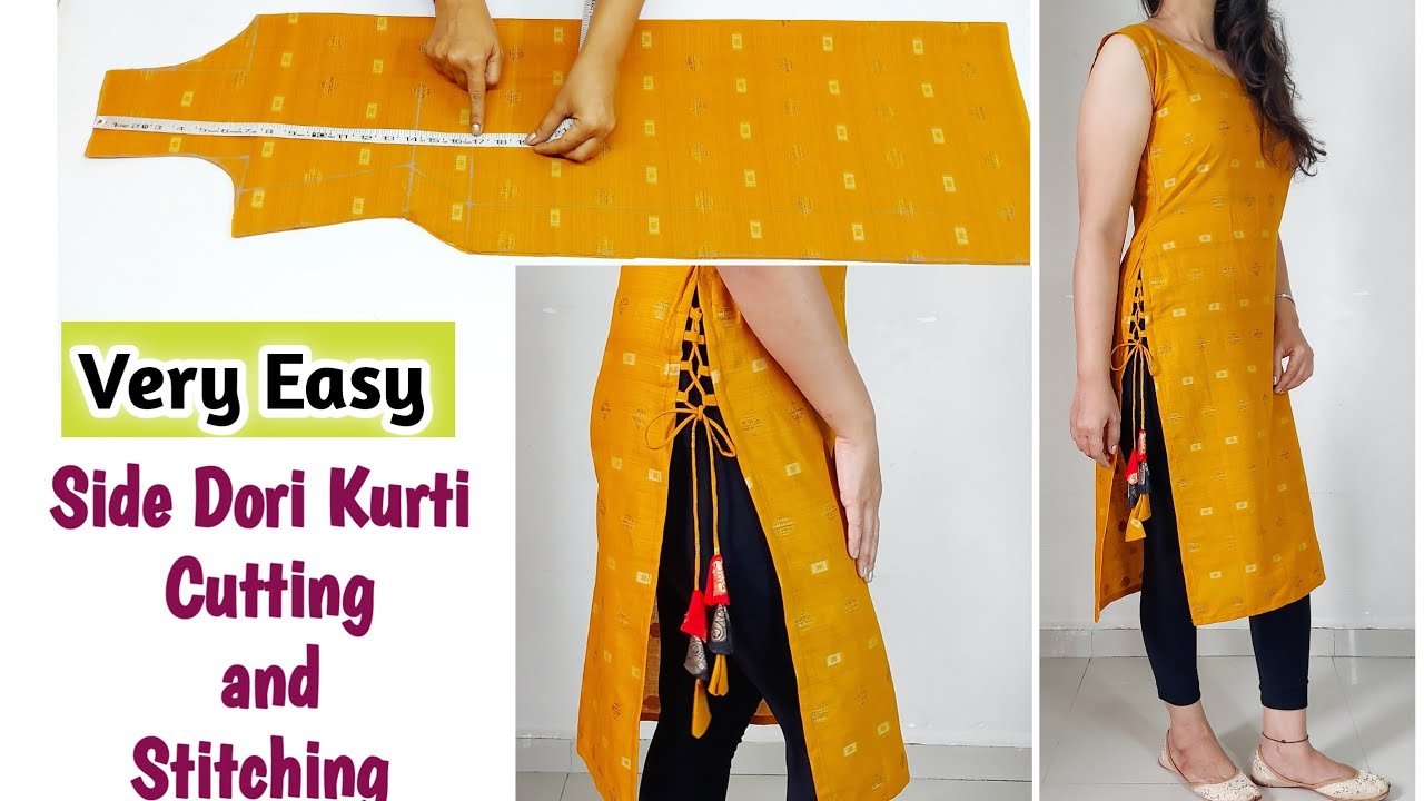 Buy SIMARAH Cut Side Slit Dori Hangings Designer Kurti (Medium) Mustard for  Women at Amazon.in