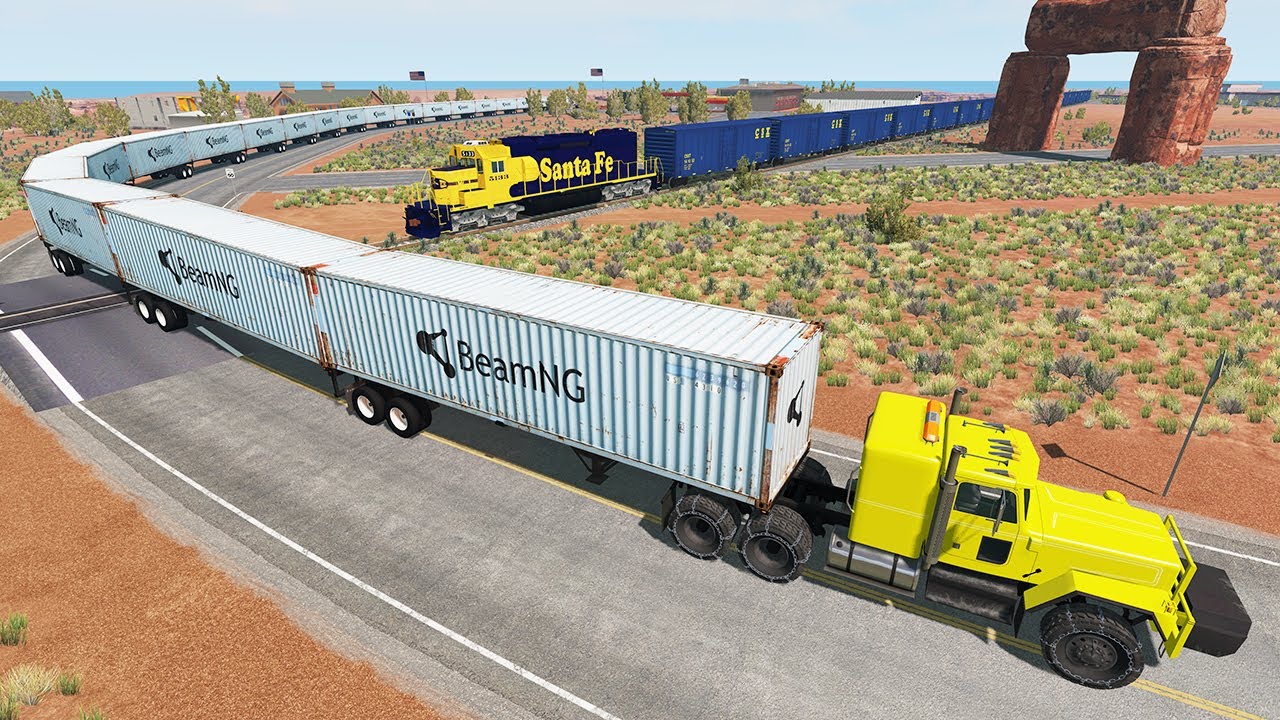 Long Giant Truck Accidents on Railway and Train is Coming  BeamNG Drive