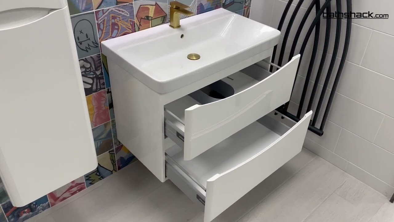 Happi 800mm Wall Mounted Vanity Unit & Basin - Gloss White (20514)