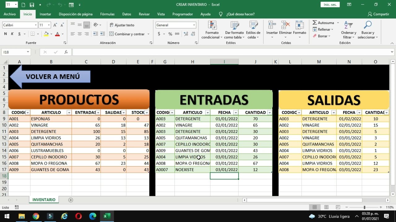 bádminton pescado gobierno EXCEL ] como Hacer un SISTEMA de INVENTARIO de entradas salidas y control  de stock 📦 - YouTube