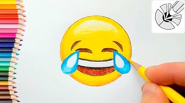 How to Draw Laughing Tears of Joy Face Emoji - Easy Drawing and Coloring Pages for Kids