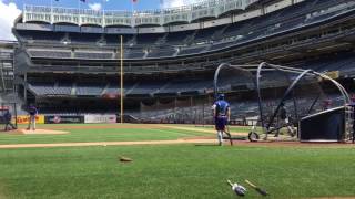 Yu Darvish pitches live batting practice at Yankee Stadium to Jurickson Profar