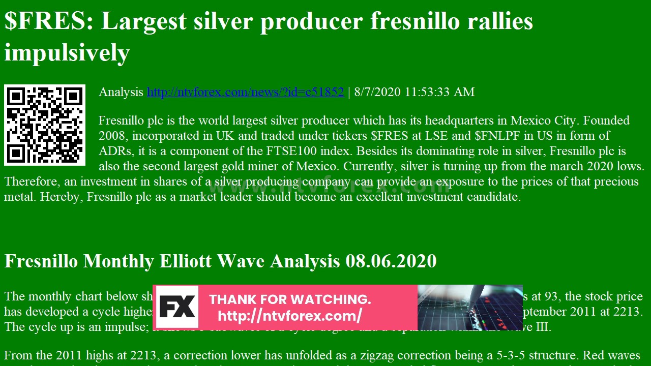 $FRES: Largest silver producer fresnillo rallies impulsively Analysis