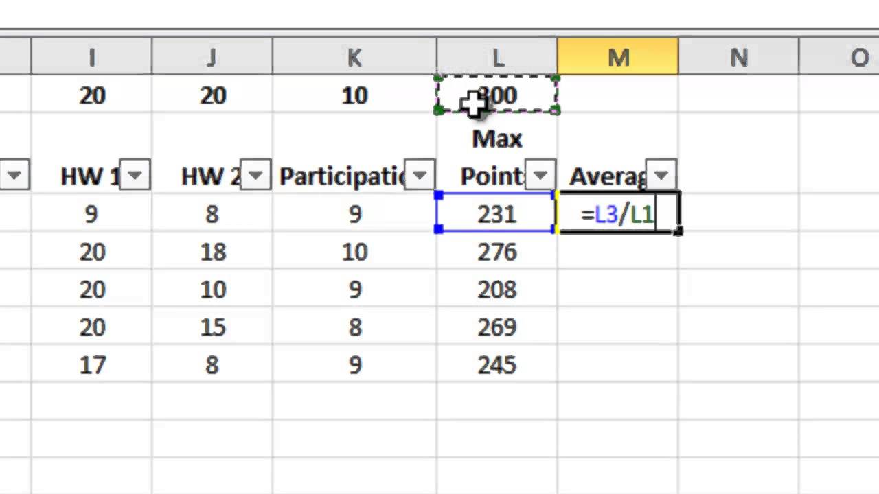 Excel Gradebook For Teacher Who Grades By Points Youtube