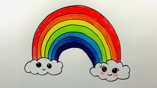 ÇOK SEVİMLİ GÖKKUŞAĞI ÇİZİMİ - How to Draw a Rainbow and Clouds - Nasıl Çizilir