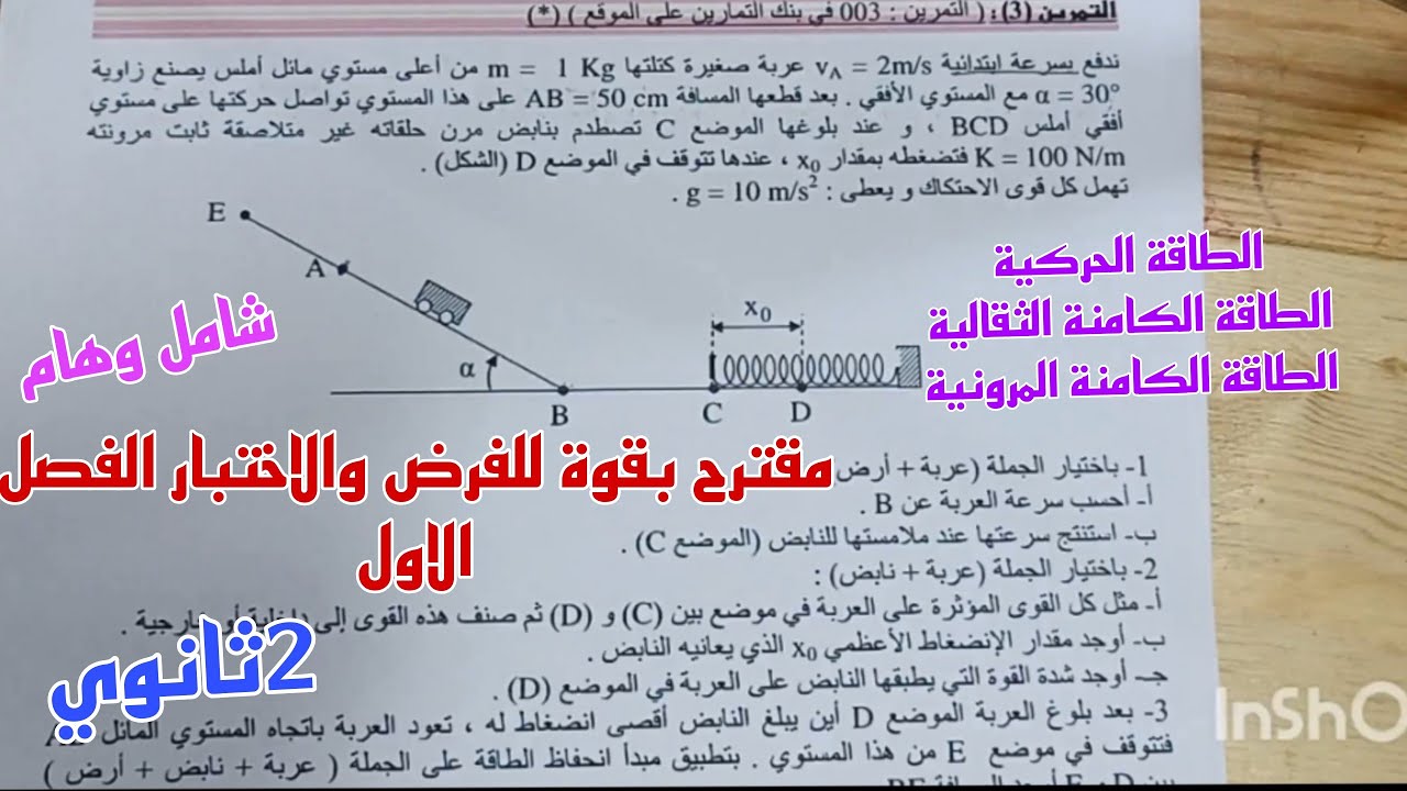 مقترح للفرض والاختبار الفصل الاول في الفيزياء للسنة الثانية ثانوي جميع الشعب العلمية