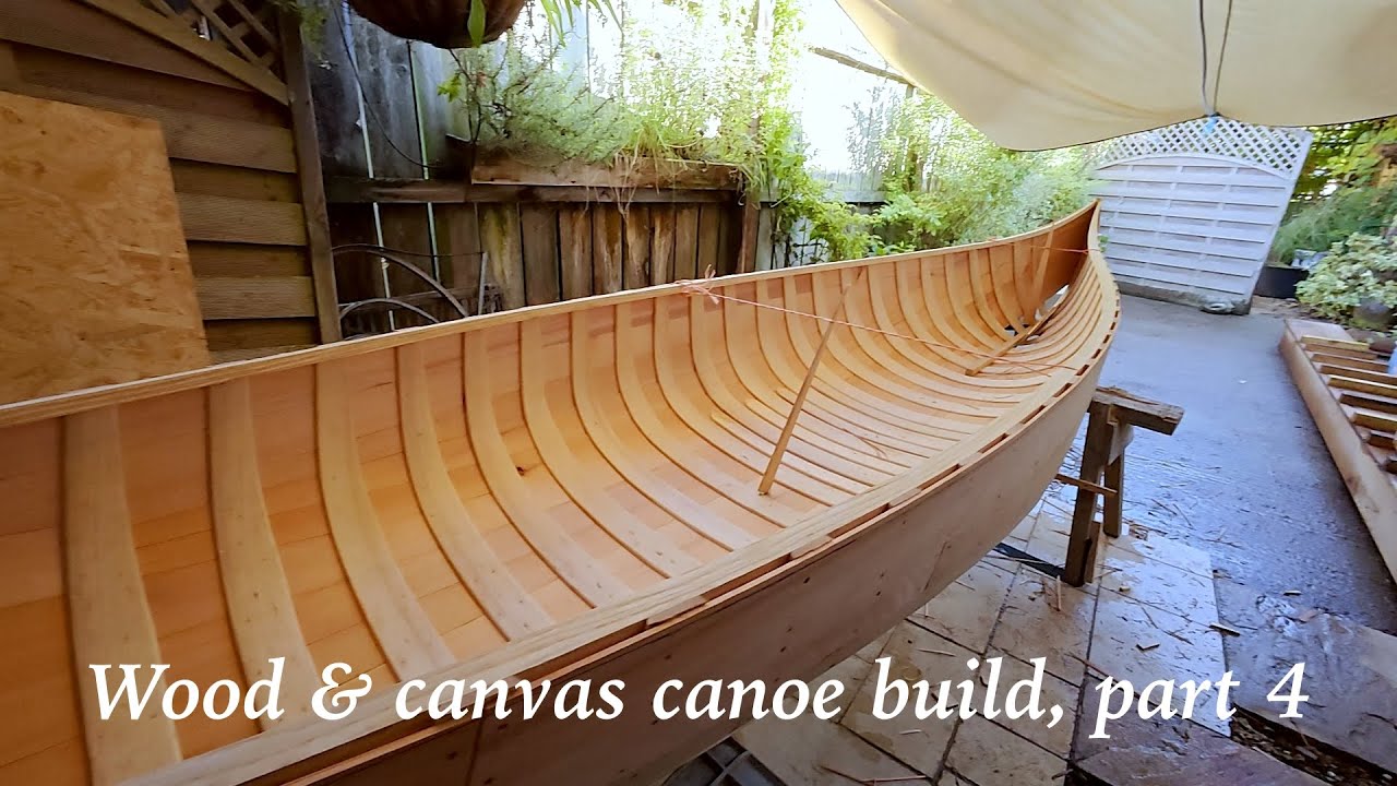 Wood and canvas canoe build, part 4 - YouTube