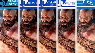 God of War | Steam Deck vs PS4 vs PS4 Pro vs PS5 vs PC Ultra | Graphics Comparison (Side by Side) 4K