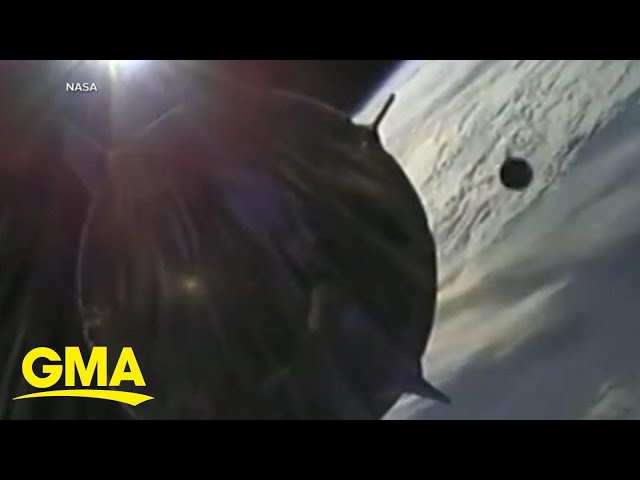 Unidentified object caught on camera flying close to SpaceX capsule l GMA class=