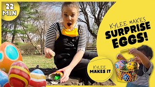 Kylee Makes Surprise Eggs Go On An Easter Egg Hunt And Make Easy Diy Surprise Eggs Easy Clay Eggs