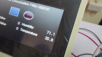 PLC FX5U เชื่อมต่อเซนเซอร์อุณหภูมิ RS485 Modbus RTU แสดงข้อมูลผ่าน HMI GS2000