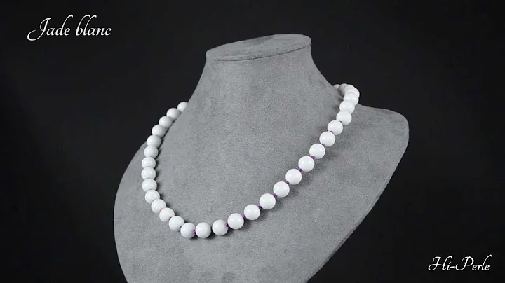Collier en pierre naturelle de jade blanc (perles ...