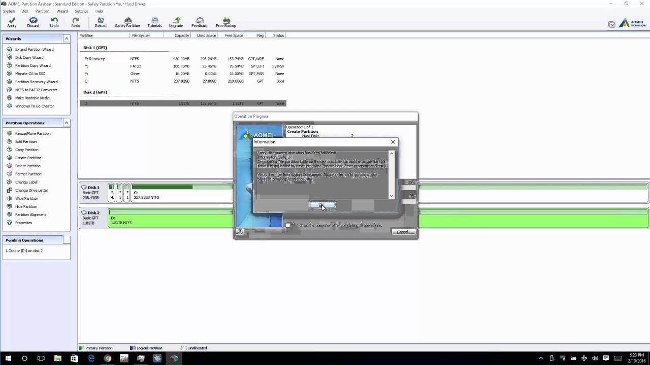 AOMEI Partition Assistant Windows Disk Manager failed to allow RAID