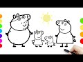 Peppa pig george pig mommy pig and daddy pig  drawing and coloring for kids