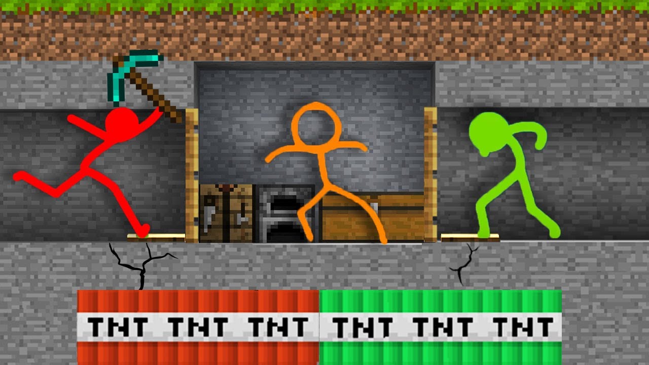 Stickman vs Minecraft Stickman ~ TNT TRAP for Red Stickman 